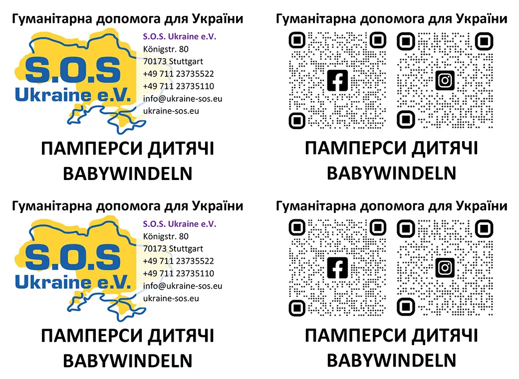 Etiketten zur Kennzeichnung von Hilfsgütern erleichtern die spätere Verteilung in der Ukraine.